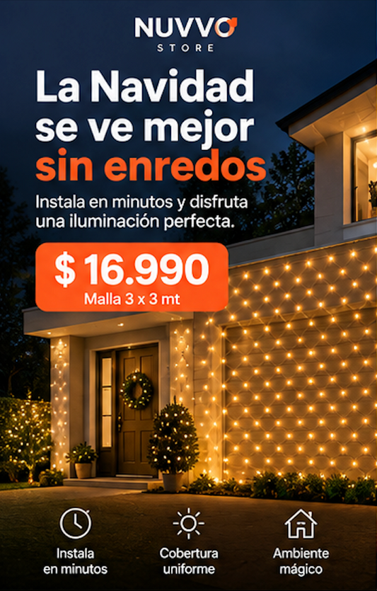 Malla Cortina Luces LED 3x3m para Terraza y Exterior (Cálida)