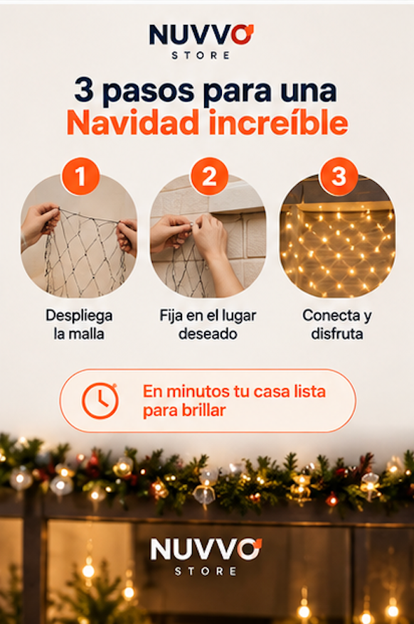 Malla Cortina Luces LED 3x3m para Terraza y Exterior (Cálida)