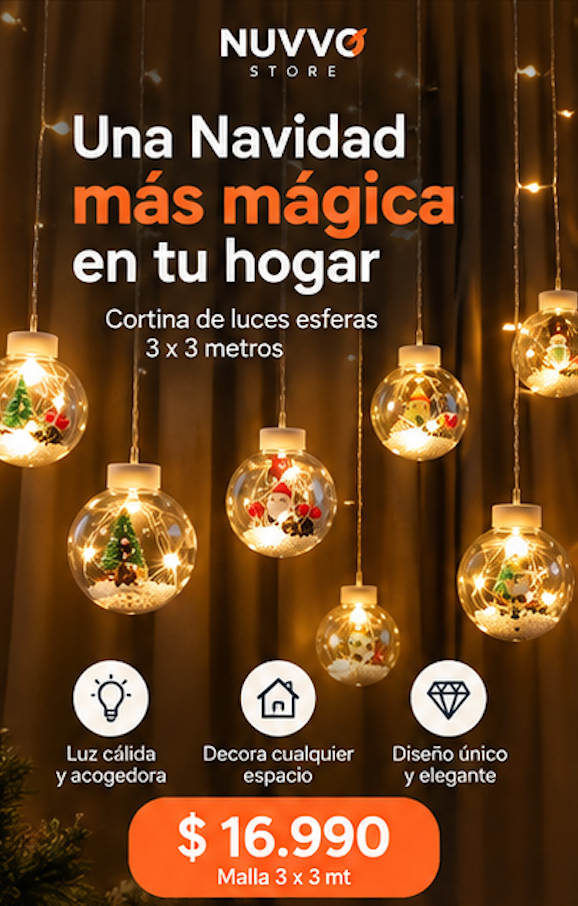 Cortina Cascada Navideña LED con Esferas de Luz